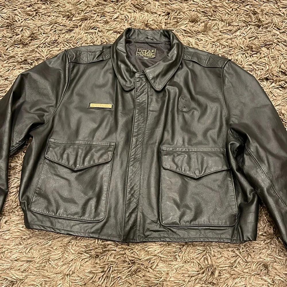 Vintage 90s Type A-2 Flight Leather Jacket 48 Deadstock Black San Diego